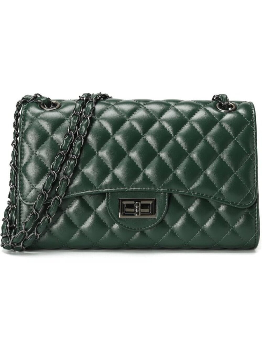 〽️Women's Green Quilted Leather Crossbody Satchel Chain Strap Shoulder Bags